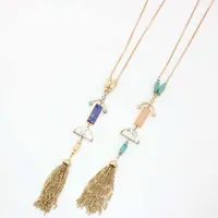 Multi semi stones tassel pendant necklace natural stone mosaic jewelry long tassel luxurious roll bead necklace horn delicate design