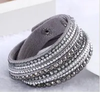 2017 New Leather Bracelet Rhinestone Crystal Bracelet Wrap Multilayer bracelets for women pulseras mulher Jewelry G24