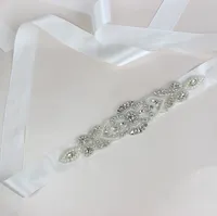 2019 Sparkly Pearls Diamonds Crystal Bridal Sashes Hollow Wedding Riemen Witte Accessoires 5.5cm * 28cm lange bruids sjerp Be19