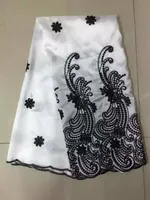 5 meter / pc Hot Sale White George Lace Fabric med små svarta paljetter Flower Design African Bomull Spets för kläder JG1-9