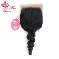 Queen Hair Products Silk Base Zamknięcie Luźna Fala 100% Virgin Human Hair Brazylijski Falisty