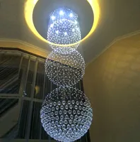 Modern LED K9 Crystal Hängsmycke Lampor Ljuskraft Enkel Pålitlig kvalitet Tre Ball Penthouse Villa Vardagsrum Hotell Projekt Villas Trappa Hängande Ljus