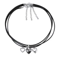 Alta qualidade 3 em 1 corda preta cadeia de cristal coração pingente de colar com cristais de Swarovski para mulheres meninas moda presente da jóia