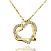 Бесплатная доставка сердца белый хрусталь 18к золотые ожерелья для женщин, новый желтый золотой драгоценный камень кулон ожерелья включают цепочки SGN586