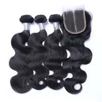 Brasileño peruano Malasian Indian Virgin Remy Human Hair Weave 3 paquetes con cierres de encaje superior Mink Braxillian Body Wave Hair Extensions