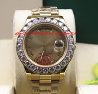 패션 럭셔리 화이트 더 큰 다이아몬드 II 18K 옐로우 골드 로마 41mm 시계 218235 세라믹 베젤 자동 기계 남성 시계 최고 품질