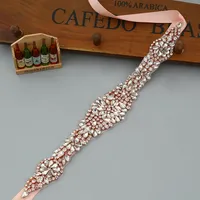 Handmade Rose Gold Rhinestones Appliques Wedding Belt Clear Crystal Sewing on Bridal Sashes Wedding Dresses Sashes Bridal Accessories T17