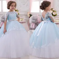 2021 NEW Baby Princess Flower Girl Dress Lace Appliques Wedding Prom Ball Gowns Birthday Communion Toddler Kids TuTu Dress