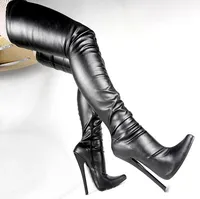 Kostenloser Versand Frauen 7 "Extreme High Heels Schrittgurt Stiefel Fetisch Sexy Stiletto dünne Ferse Schuh Over-the-Knie Zip Boot Oberschenkel Hohe Stiefel Botas 18c