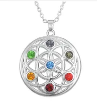 10 pçs / lote novo estilo sete cores Pedras Chakra Yoga OM Mandala colar potencial cura energia colar de jóias religiosas