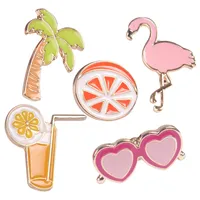 Strand-Brosche-Pin-Emaille der Karikatur-5pcs / set nettes Frucht-Flamingo-Hemd-Reverspin-Kragen für Frauen-Mädchen-Schal steckt Broschen Dhl-freies Verschiffen