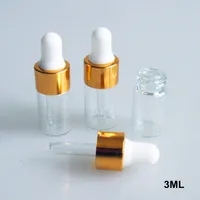 Envío gratis Clear Glass Dropper Bottle 3 ml Botella de aceite esencial Perfume Viales de vidrio con gotero de vidrio y látex