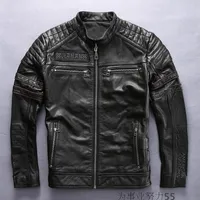 2017 Jianan Motorcycle Leather Jackets vintage American Custom Skull Print Stand Stand Collar 100% Jaquetas de couro genu￭nas