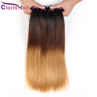 Blonde Ombre Malaysiska Virgin Hair Rak Buntar Tre Ton 1B 4 27 Ombre Extensions Billiga Dark Roots Blondin Rak Human Hair Weaves