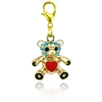 JINGLANG Floating Lobster Clasp Charms Dangle Lake Blue Rhinestone Bear Animal Charms DIY For Jewelry Making Accessories
