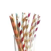 Renkli Karışık çizgili dekoratif tek kullanımlık kağıt içme payet 100 adet Açık Pembe Fuşya Metalik Altın Çizgili