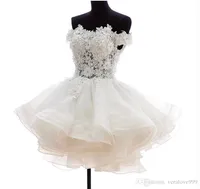 Off Ombro vestido de esferas vestidos de noiva 2019 vestidos de noiva sexy curtos festejos inchados organza vestidos de noiva volta zíper e botão personalizado