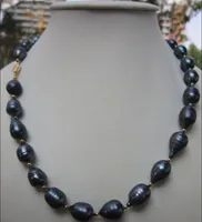 Gratis frakt2017 Ny 11-13mm Tahitian Natural South Sea Black Pearl Necklace 14k Guldlås