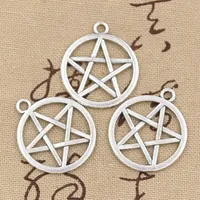 Atacado-99Cents 8pcs encantos estrela pentagrama 24 * 24mm Antique Making pingente fit, prata tibetana do vintage, DIY pulseira colar