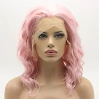 Iwona Hair Natural Wavy Medium Long Pink Wig 17 # 3100B Halvhand Bundet Värmebeständig Syntetisk Lace Front Wig