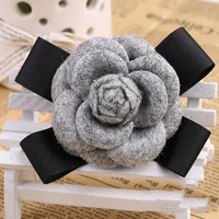 Wholesale- Fashion Women Quality Faux Wool Fabric Camellia Flower Bowknot Brooches Handmade Costume Accessories Big Brooches for Ladies