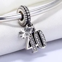 Real 925 Стерлинговое серебро Неравненное Незаслабленное число 40 CZ Charm European Charms Beads Fit Pandora Snake Chain Bracte Bracte Diy Ювелирные изделия