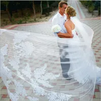 2018 Romantic Applique Lace Soft Tulle 3 Meters Long Bridal Veils White/Ivory Wedding Veils With Comb