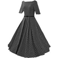 Ücretsiz kargo Womens 1950 s Rockabilly Vintage Audrey Hepburn Polka Dot Salıncak Patenciler Düğün Konuklar Parti Elbiseler FYV075