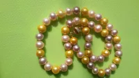 Neue feine Perlenschmucksachen 18inch 8-9mm Akoya natürliche rosafarbene purpurrote goldene Perlen-Halskette 14K