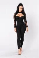 Wholesale- Sexy Woman Jumpsuit Romper Splicing Women Leotard Rompers Womens Jumpsuit Halter Long Sleeve Lace Sexy Femininos