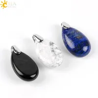 CSJA Natural Gemstone Water Drop Lecklaces 펜던트 매력 호랑이 눈 Lapis Lazuli Clear Crystal Opal Reiki Healing Jeainery Gift 314U
