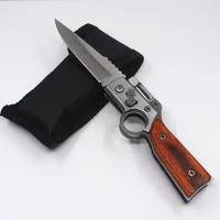 AK47 Type Tactical Folding Blade Knife 440 Blade Rosewood Handle Army Tactical Camping Outdoors EDC Tool Survival Knives With LED Light 663X