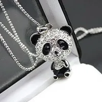Naprawdę miły! Błyszczący Naszyjnik Panda !! Rhinestone Super Charm Naszyjnik Biżuteria Cute Awesome Hurt