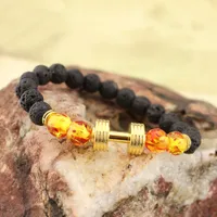 Nueva Llegada Lava Rock Beads Pulseras con oro mancuerna ámbar lampwork cuentas de vidrio estirar brazalete Para mujeres joyería de Moda