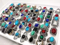Atacado Muitos Mix Estilo Antique Silver Vintage Jóias Pedra Gemstone Anéis Para O Homem Mulheres Melhor Anel de Presente