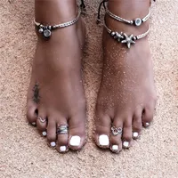Retro Star y O Colgante Anillo de Pie de Playa para Mujeres Holiday Sandalias descalzas Anklets Bracelets Regalos Party Fiesta Hz