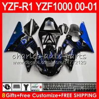 Karosserie für Yamaha YZF1000 YZFR1 00 01 98 99 YZF-R1000 Körper 74HM19 Blue Flames YZF 1000 R 1 YZF-R1 YZF R1 2000 2001 1998 1999 Verkleidungsset