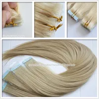 Betyg 10a - Handtied Tape In Hair Extension Brasilian Remy Mänsklig Hår Straight Wave 2,5 per bit 40 stycken per parti