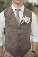Brand New 3 Styles Groom Vests Custom Made Brown Groomsmens/Best Man Vest Tweed Wool Wedding/Prom/Dinner Waistcoat K667