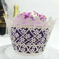 bomboniere fiori piccoli taglio laser merletto crema cup cake wrapper wrapper cupcake per matrimonio compleanno decorazione festa 12pc per lotto