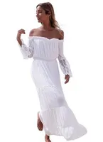 Marka ucuz gelinlik modelleri uzun Beyaz dantel kadın şifon elbise mat plaj gelinlik lüks düğün konuk elbise 1 adet ücretsiz kargo