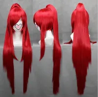 100% Brand New Alta Qualidade Moda Imagem Full Lace Wigs Red Dark Long Synthetic Hair Halloween Party Wigs com 1 cauda de cavalo + uma peruca