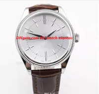 Luxe horloges nieuwe serie 18K zilver automatische mechanische horloge bruin lederen wit oppervlak topkwaliteit sport herenhorloge mode horloge