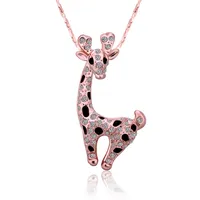 Heißer Verkauf Rose Gold Weiß Kristall Schmuck Halskette Für Frauen DGN522, Giraffe 18k Gold Edelstein Anhänger Halsketten mit Ketten