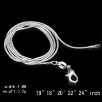 Top quality 50 pcs 925 Sterling Silver Smooth Snake Chains Necklace Lobster Clasps Chain Jewelry Findings Size 1 MM 16inch --- 24inch