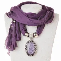 Women Pendant scarf jewelry with beads Mixed Colorful Scarves Charms gemstone Necklace 14 colors