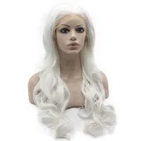 26 "Lange # 1001 Witte Blonde Zware Dichtheid Warmte Vriendelijke Fiber Voorkant Kant Synthetisch Haar Pruik