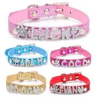 Wholesale 20PCS/lot PU Leather Personalized Sparkly Pet Collar For Dog or Cats With 10MM Slide Bar Fit For 10mm slide letters