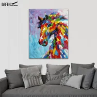 Happy Horse 100% Handpainted Animal Oil Paintings Funny Cartoon Picture Paint on Canvas Modern Wall Art Home Decoration