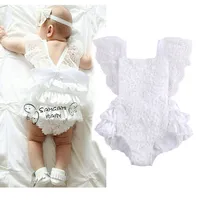 Ins 2017 Yaz Toddler Giysi Bebek Bebek Kız Beyaz Dantel Romper Prenses Backless Kemer Tulum Sunsuit Tek Parça Kıyafetler Çocuk Giyim